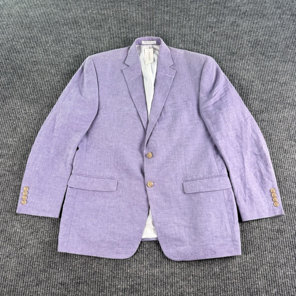 Vintage Lord & Taylor 42R Lavender 100% Linen Sport Coat Blazer Purple Summer